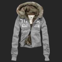 dames abercrombie fitch fur hooded outwear zip phys educ 1892 grijs Breda Shop 01dzw344